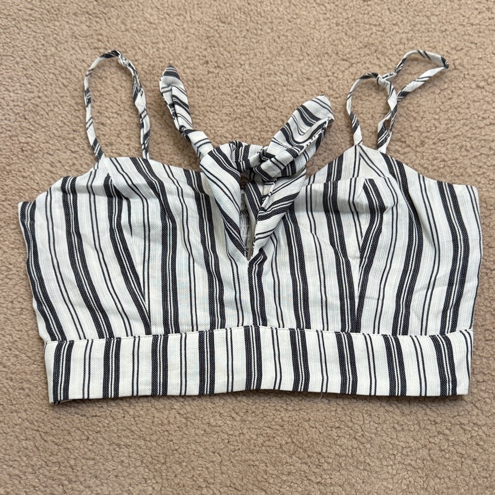Garage Black & White Striped Tie-Front Crop Top